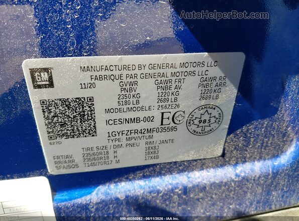 1GYFZFR42MF035595 2021 CADILLAC XT4 Blue Engine compartment view