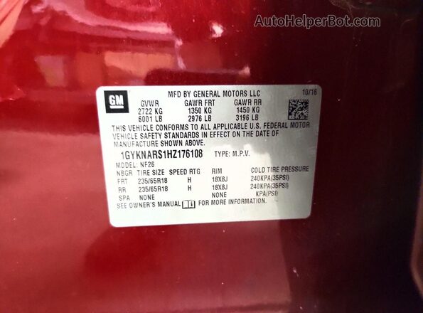 1GYKNARS1HZ176108 2017 CADILLAC XT5 Burgundy Вид підкапотного простору