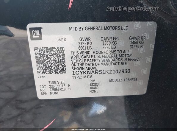1GYKNARS1KZ107930 2019 CADILLAC XT5 Black Widok komory silnika