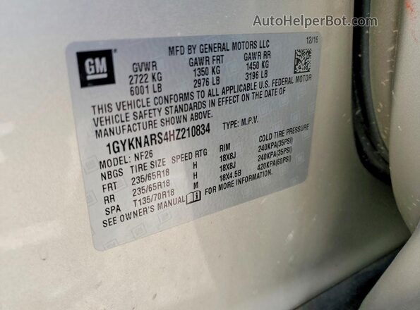 1GYKNARS4HZ210834 2017 CADILLAC XT5 Beige VIN sticker view