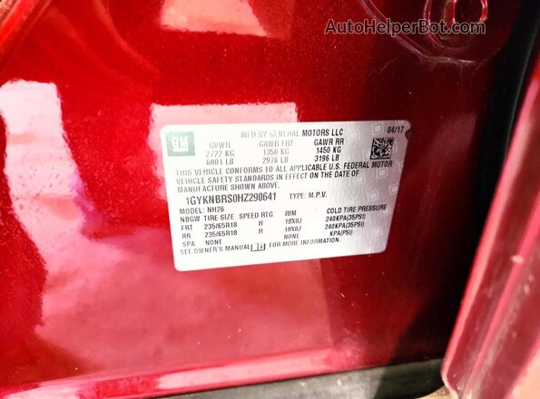 1GYKNBRS0HZ290641 2017 CADILLAC XT5 Burgundy Панорамний вид салону 360°