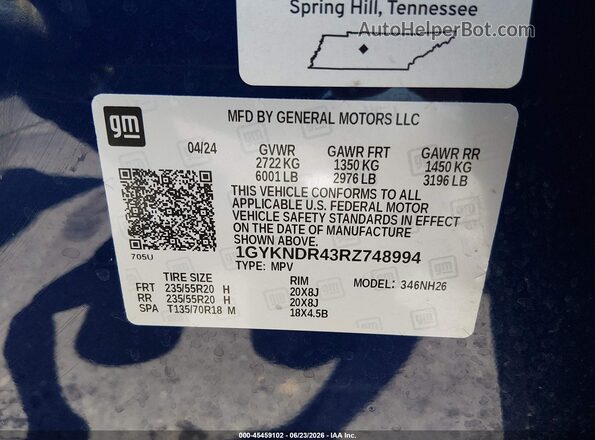 1GYKNDR43RZ748994 2024 CADILLAC XT5 Blue Շարժիչի բաժամունքի տեսք