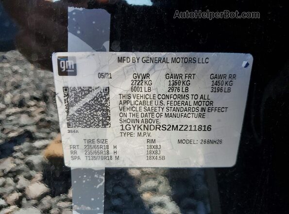1GYKNDRS2MZ211816 2021 CADILLAC XT5 Black Vista de la etiqueta del VIN