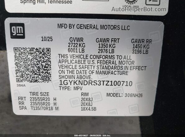 1GYKNDRS3TZ100710 2026 CADILLAC XT5 Black ძრავის განყოფილების ხედი