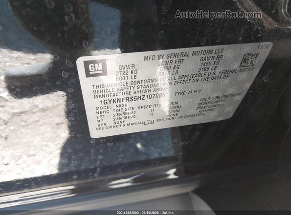 1GYKNFRS5HZ197086 2017 CADILLAC XT5 Black ძრავის განყოფილების ხედი