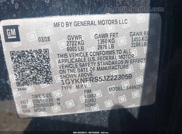1GYKNFRS5JZ223059 2018 CADILLAC XT5 Black 
