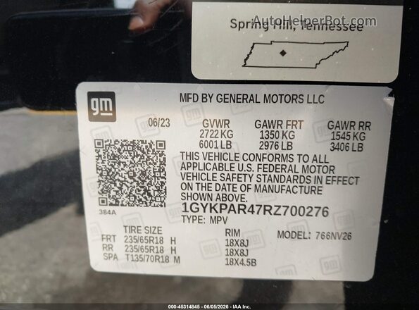 1GYKPAR47RZ700276 2024 CADILLAC XT6 Black Vista del compartimento del motor