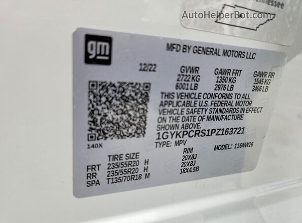1GYKPCRS1PZ163721 2023 CADILLAC XT6 White Vista interior de 360 grados