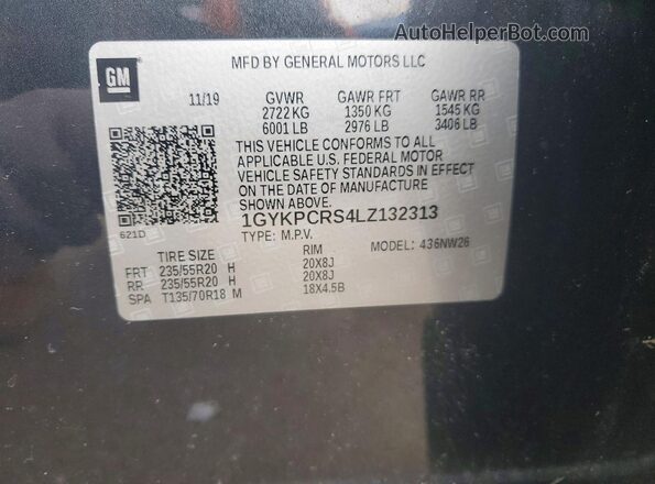1GYKPCRS4LZ132313 2020 CADILLAC XT6 Black VIN კოდის სტიკერის ხედი