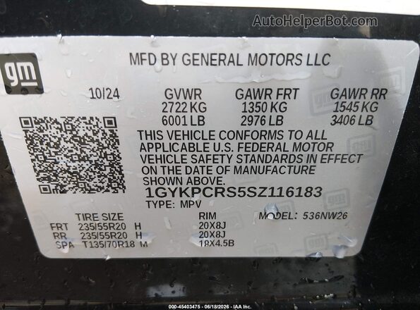 1GYKPCRS5SZ116183 2025 CADILLAC XT6 Black Vista del compartimento del motor