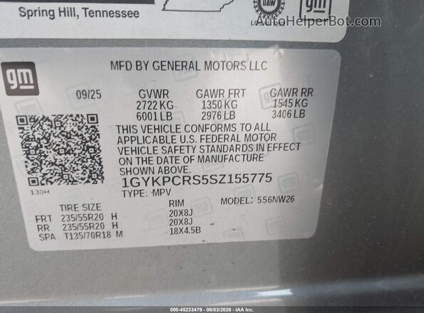 1GYKPCRS5SZ155775 2025 CADILLAC XT6 Gray Vista del compartimento del motor