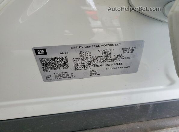 1GYKPCRS6LZ237841 2020 CADILLAC XT6 White Widok komory silnika