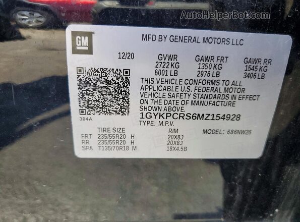 1GYKPCRS6MZ154928 2021 CADILLAC XT6 Black VIN sticker view