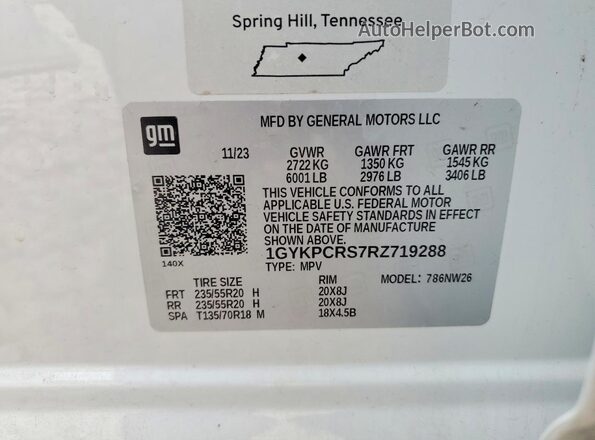 1GYKPCRS7RZ719288 2024 CADILLAC XT6 White სალონის 360-გრადუსიანი ხედი