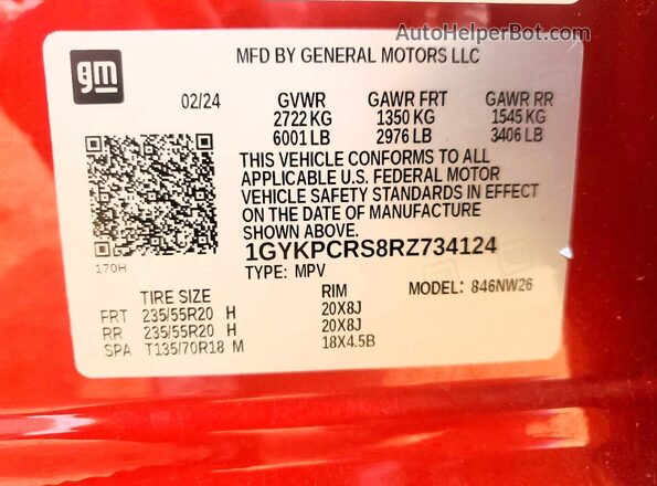 1GYKPCRS8RZ734124 2024 CADILLAC XT6 Maroon Սալոնի 360 աստիճան տեսք