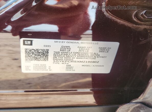 1GYKPCRSXMZ190802 2021 CADILLAC XT6 Бордовый 