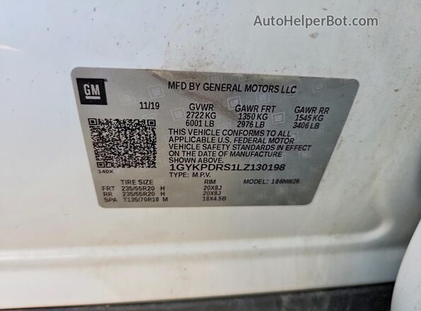 1GYKPDRS1LZ130198 2020 CADILLAC XT6 White Widok komory silnika