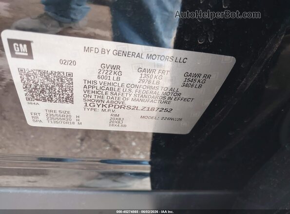 1GYKPDRS2LZ187252 2020 CADILLAC XT6 Black Вид підкапотного простору