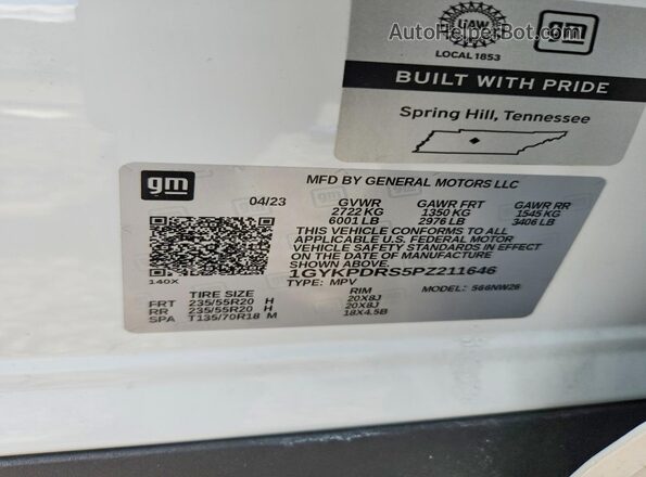 1GYKPDRS5PZ211646 2023 CADILLAC XT6 White Панорамний вид салону 360°