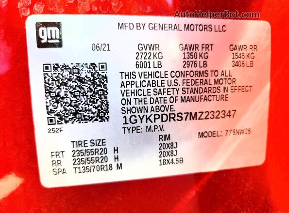 1GYKPDRS7MZ232347 2021 CADILLAC XT6 Red სალონის 360-გრადუსიანი ხედი