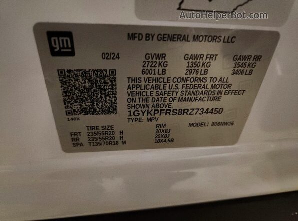 1GYKPFRS8RZ734450 2024 CADILLAC XT6 White ძრავის განყოფილების ხედი