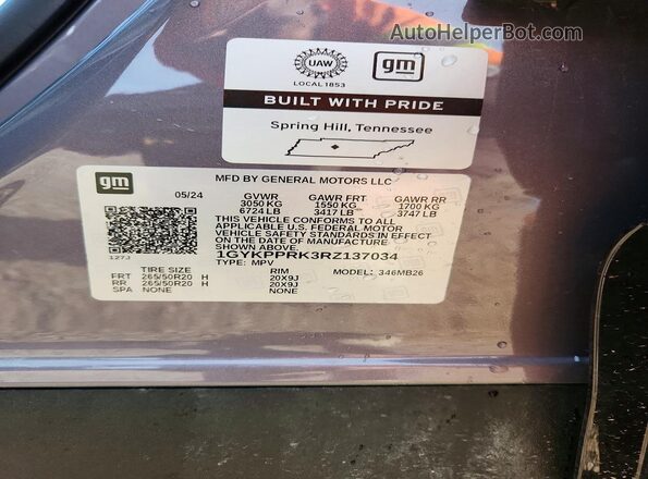 1GYKPPRK3RZ137034 2024 CADILLAC OTHER Gray ძრავის განყოფილების ხედი