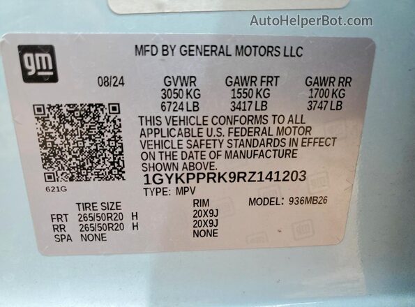 1GYKPPRK9RZ141203 2024 CADILLAC OTHER Blue VIN sticker view