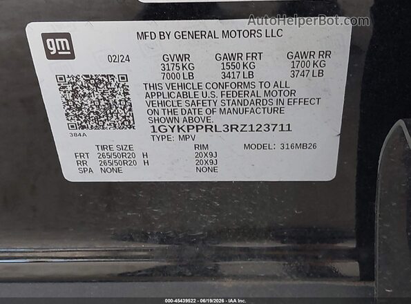 1GYKPPRL3RZ123711 2024 CADILLAC OTHER Black Vista del compartimento del motor