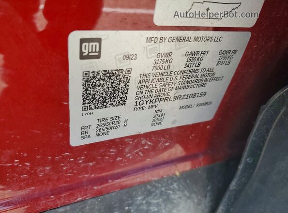 1GYKPPRL9RZ108159 2024 CADILLAC OTHER Red VIN կոդի պիտակի տեսք