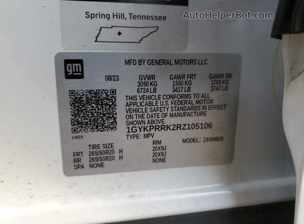 1GYKPRRK2RZ105106 2024 CADILLAC OTHER White VIN կոդի պիտակի տեսք