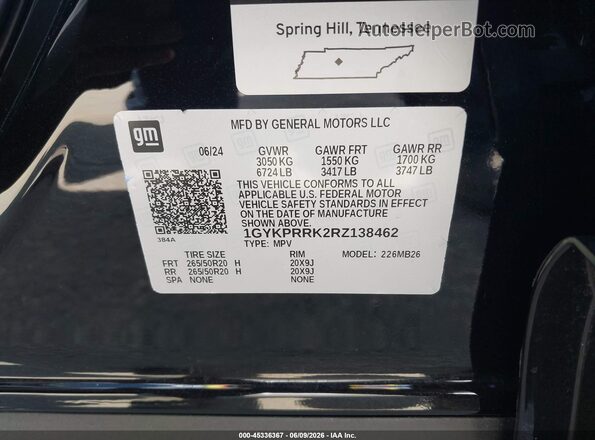 1GYKPRRK2RZ138462 2024 CADILLAC OTHER Black ძრავის განყოფილების ხედი