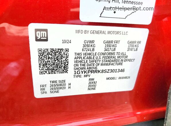 1GYKPRRK8SZ301346 2025 CADILLAC OTHER Red Engine compartment view