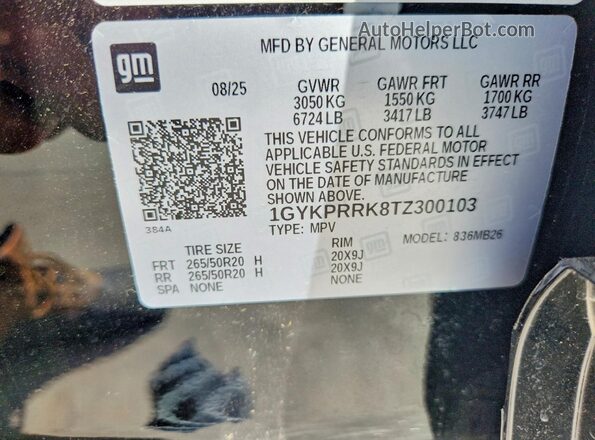 1GYKPRRK8TZ300103 2026 CADILLAC OTHER Black VIN կոդի պիտակի տեսք