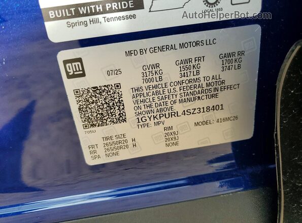 1GYKPURL4SZ318401 2025 CADILLAC OTHER Blue VIN sticker view