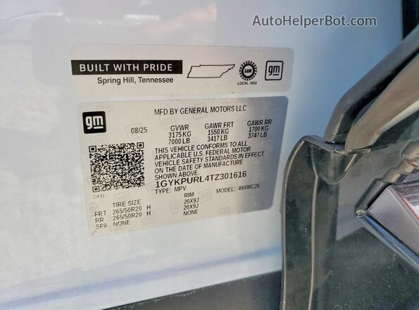 1GYKPURL4TZ301616 2026 CADILLAC OTHER White Սալոնի 360 աստիճան տեսք
