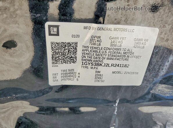 1GYS3BKJ2LR241182 2020 CADILLAC ESCALADE Black Vista de la etiqueta del VIN