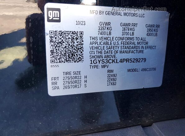 1GYS3CKL4PR529279 2023 CADILLAC ESCALADE Black Vista de la etiqueta del VIN