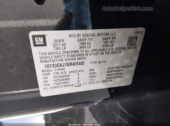 1GYS3GKJ7GR483405 2016 CADILLAC ESCALADE Black Вид підкапотного простору