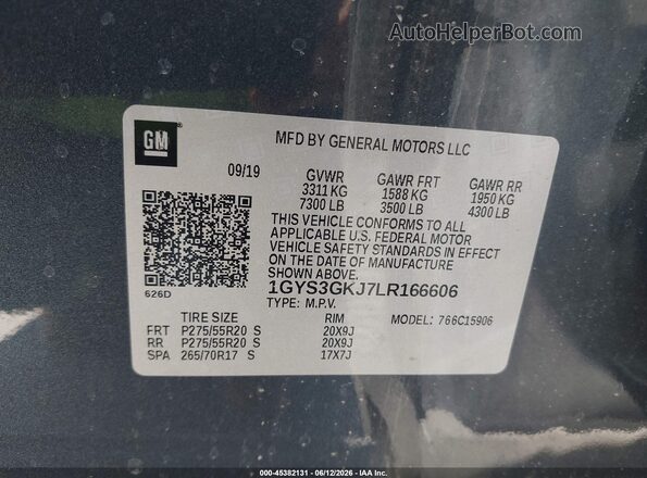 1GYS3GKJ7LR166606 2020 CADILLAC ESCALADE Gray 