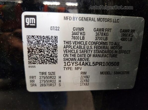 1GYS4AKL5PR100508 2023 CADILLAC ESCALADE Black VIN sticker view