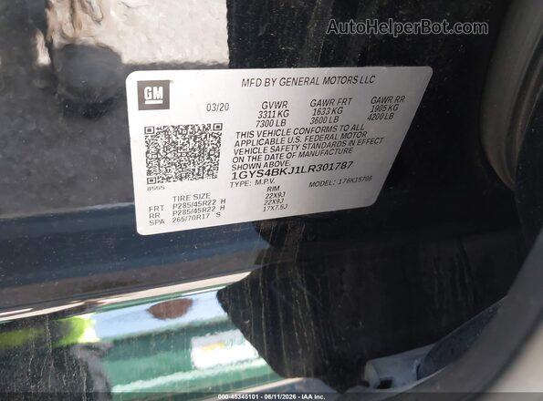 1GYS4BKJ1LR301787 2020 CADILLAC ESCALADE Black Vista del compartimento del motor