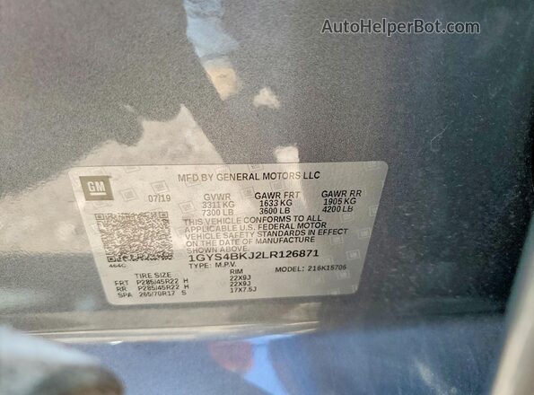 1GYS4BKJ2LR126871 2020 CADILLAC ESCALADE Gray VIN კოდის სტიკერის ხედი