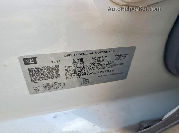 1GYS4BKJ8LR217949 2020 CADILLAC ESCALADE White Widok naklejki z numerem VIN