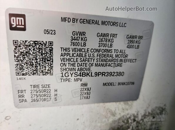 1GYS4BKL9PR392380 2023 CADILLAC ESCALADE White სალონის 360-გრადუსიანი ხედი