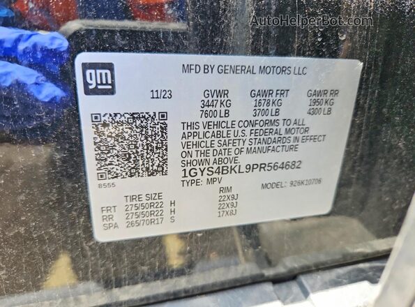 1GYS4BKL9PR564682 2023 CADILLAC ESCALADE Black Vista de la etiqueta del VIN