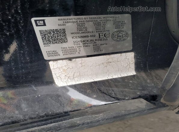 1GYS4CKJ6LR246355 2020 CADILLAC ESCALADE Black Widok naklejki z numerem VIN