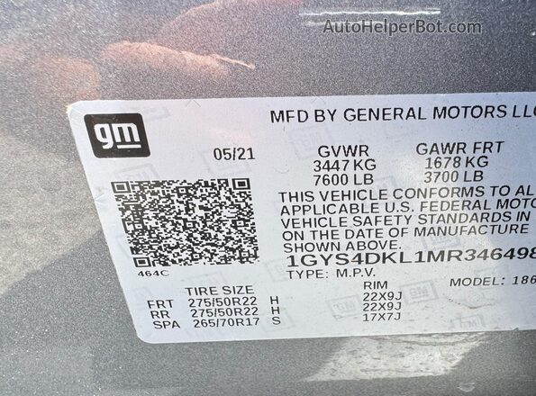 1GYS4DKL1MR346498 2021 CADILLAC ESCALADE Серый Вид подкапотного пространства