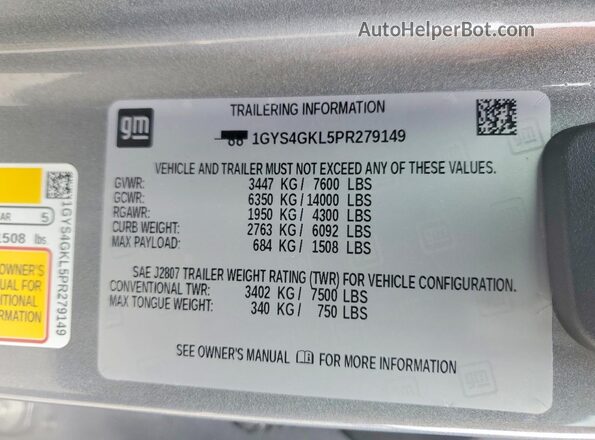 1GYS4GKL5PR279149 2023 CADILLAC ESCALADE Gray Widok naklejki z numerem VIN