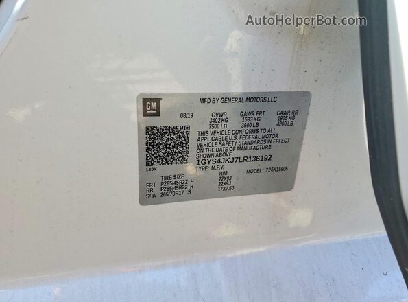 1GYS4JKJ7LR136192 2020 CADILLAC ESCALADE White Вид підкапотного простору