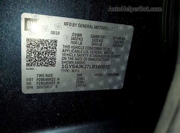 1GYS4JKJ7LR160072 2020 CADILLAC ESCALADE Blue Vista de la etiqueta del VIN